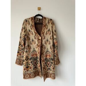 April Cornell Vintage Oversized Knit Cardigan One Button Wool Blend Boho Size S